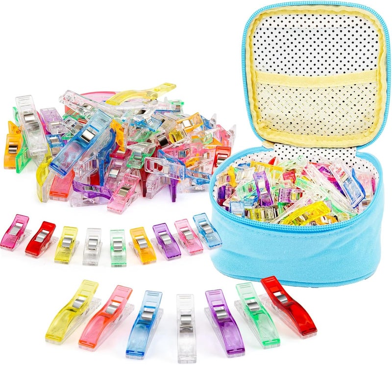 Doukey Sewing Clips 100 Pcs Quilting Clips 80 Small +20 Large Fabric Clips Assorted Colors & Sizes, Multipurpose Plastic Clips Craft Clips Sewing Supplies Quilting Accessories Crafting Tools - Image 1
